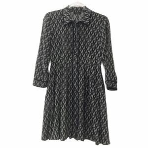 Max & Co 100% Silk Dress Gray / Navy Blue Geometric Print Collared - Size 2